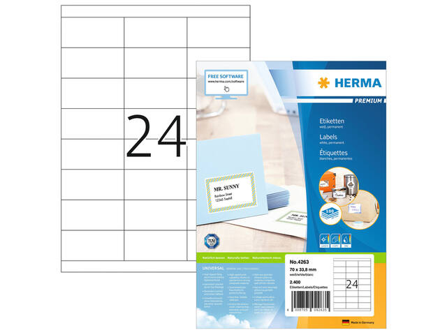Etiket HERMA 4263 70x33.8mm premium wit 2400st