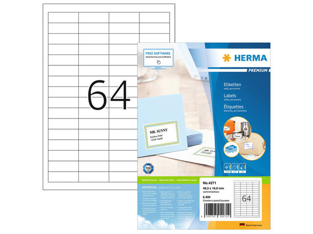 Etiket HERMA 4271 48.3x16.9mm premium wit 6400st
