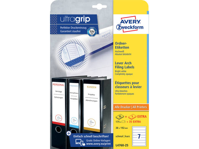 Rugetiket Avery smal 38x192mm zelfklevend wit