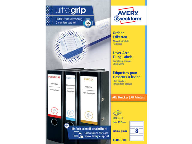 Rugetiket Avery smal 34x192mm zelfklevend wit