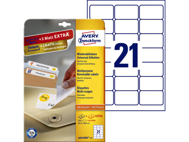 Etiket Avery L6023REV-25 63.5x38.1mm wit 525st