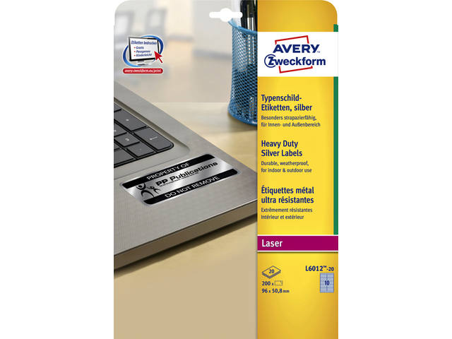 Etiket Avery L6012-20 96x50.8mm zi 200st