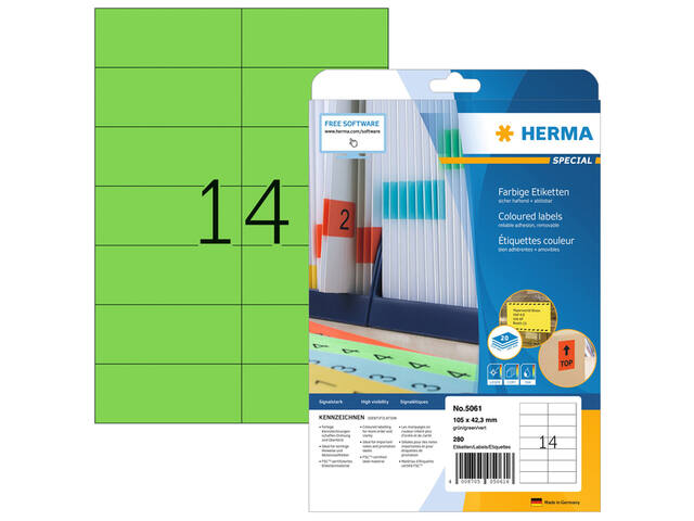 Etiket HERMA 5061 105x42.3mm verwijderb gn 280st