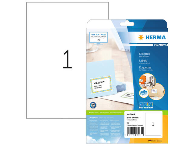 Etiket HERMA 5065 210x297mm A4 premium wit 25st