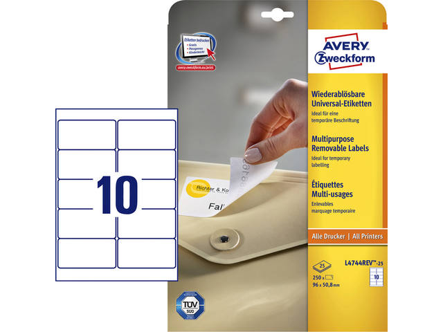 Etiket Avery L4744REV-25 96x50.8mm wit 250st