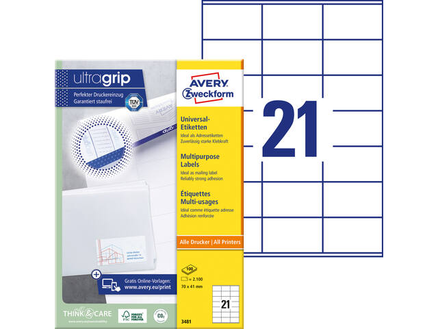 Etiket Avery 3481 70x41mm wit 2100st