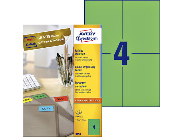 Etiket Avery 3458 105x148mm A6 groen 400st