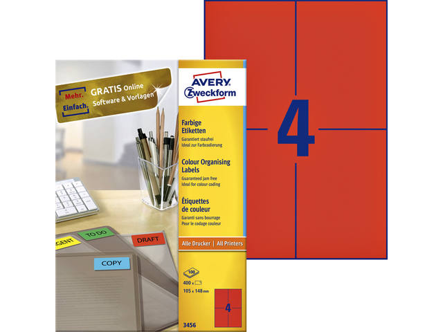 Etiket Avery 3456 105x148mm A6 rood 400st