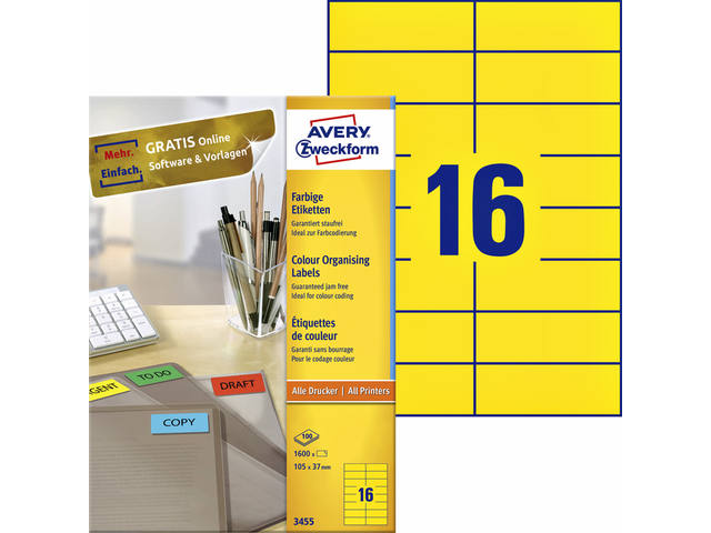 Etiket Avery 3455 105x37mm geel 1600st