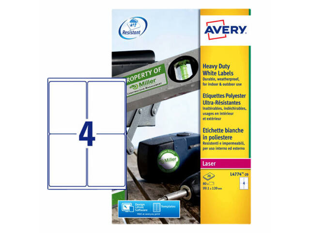 Etiket Avery L4774-20 99.1x139mm wit 80st