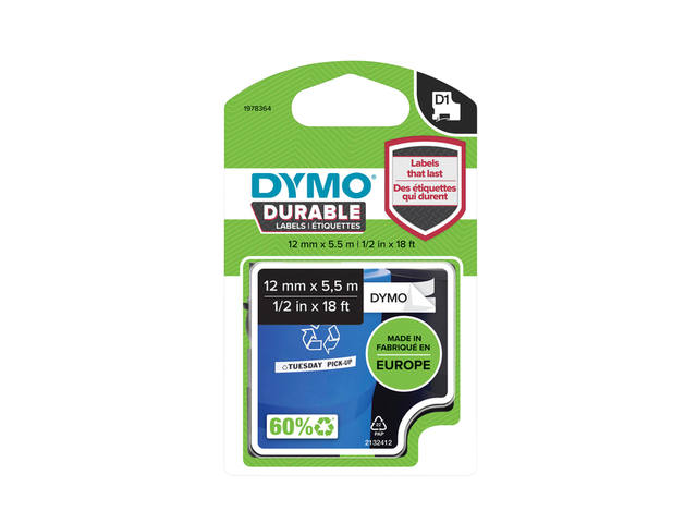 Labeltape Dymo LabelManager D1 polyester 12mm wit