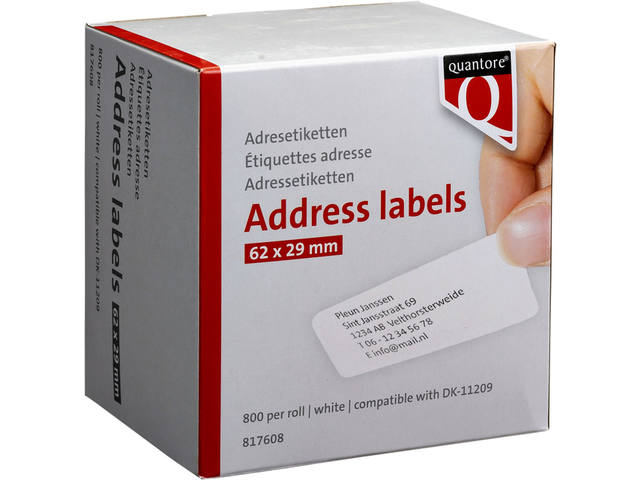 Label Etiket Quantore Dk-11209 29mmx62mm adres wt