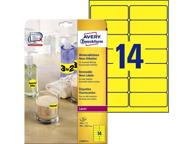 Etiket Avery L7263Y-100 99.1x38.1mm geel 1400st