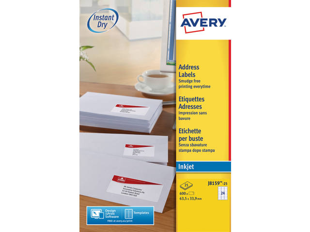 Etiket Avery J8159-25 63.5x33.9mm wit 600st