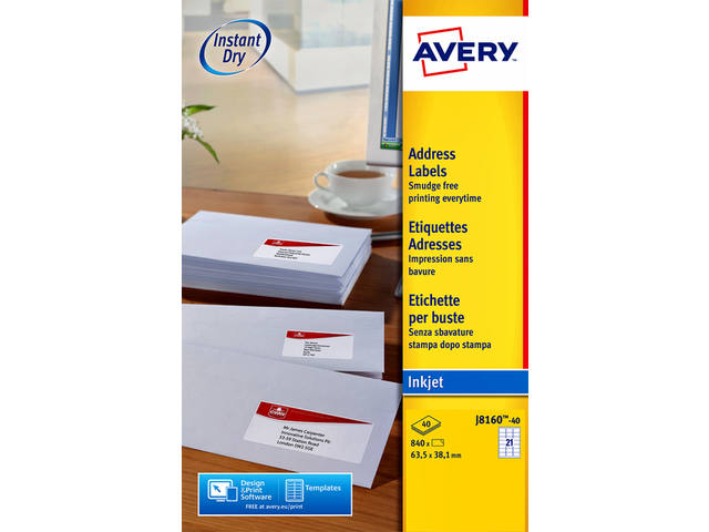 Etiket Avery J8160-25 63.5x38.1mm wit 525st