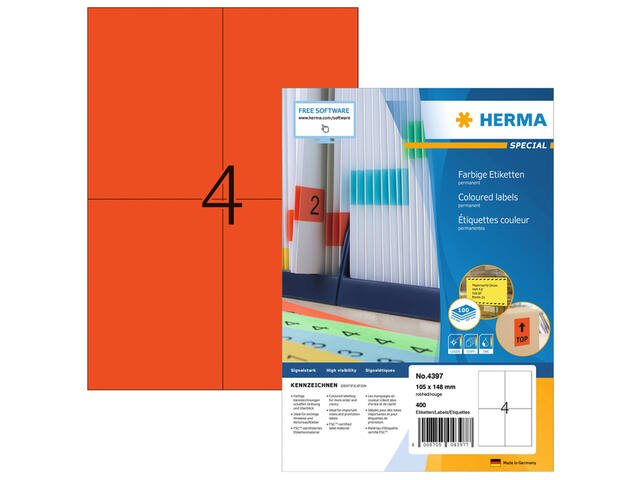 Etiket HERMA 4397 105x148mm A6 rood 400st