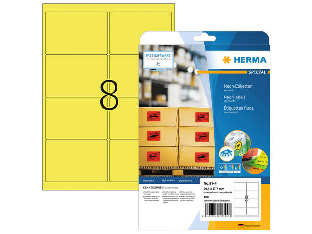 Etiket HERMA 5144 99.1x67.7mm neongeel 160st