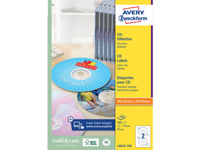 Etiket Avery L6043-100 CD wit 200st