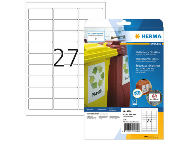 Etiket HERMA 4864 63.5x29.6mm polyester wit 270st