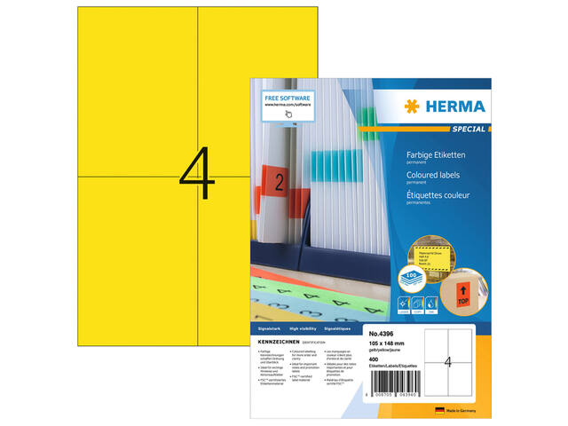 Etiket HERMA 4396 105x148mm A6 geel 400st