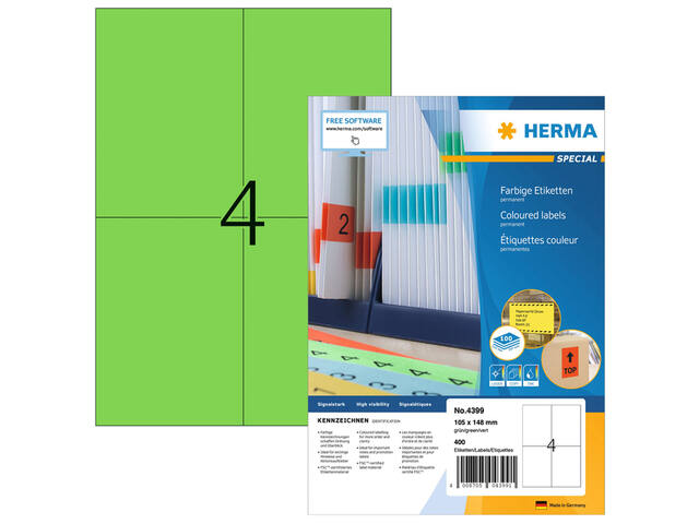 Etiket HERMA 4399 105x148mm A6 groen 400st