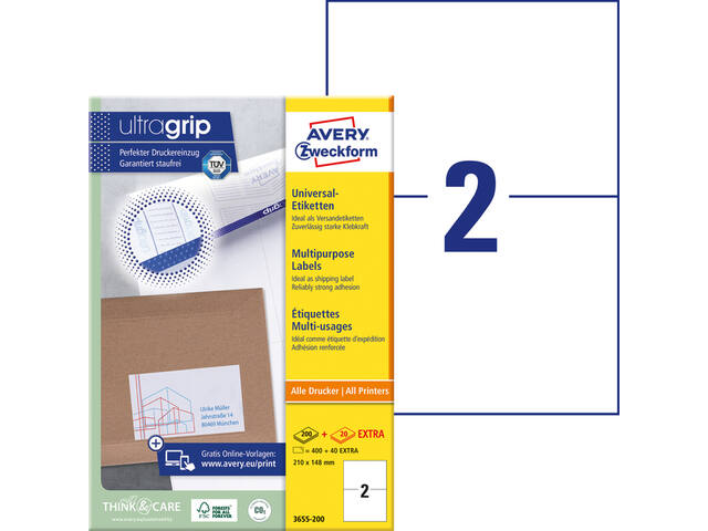 Etiket Avery 3655 210x148mm A5 wit 400st