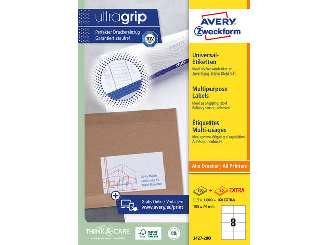 Etiket Avery 3427 105x74mm wit 1600st