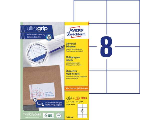 Etiket Avery 3427 105x74mm wit 1600st