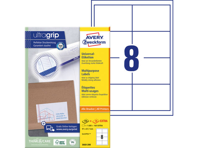Etiket Avery 3660 97x67.7mm wit 1600st