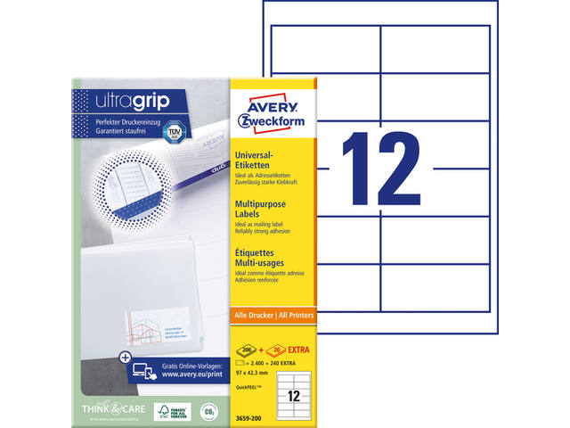 Etiket Avery 3659 97x42.3mm wit 2400st