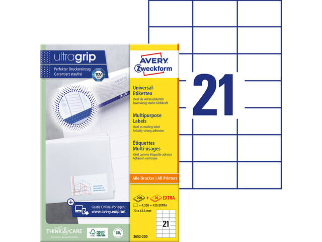 Etiket Avery 3652 70x42.3mm wit 4200st