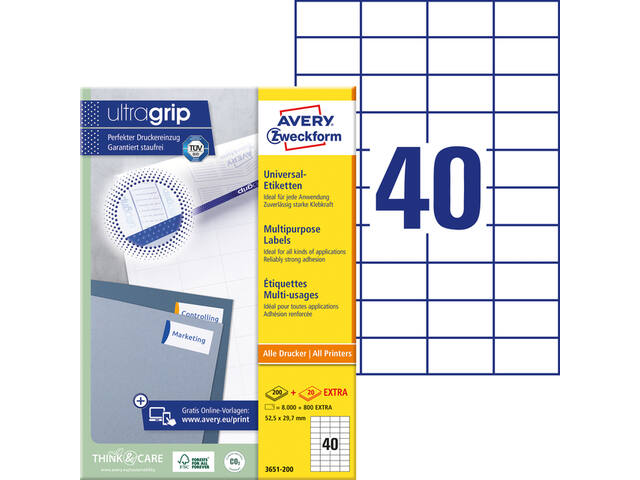 Etiket Avery 3651 52.5x29.7mm wit 8000st