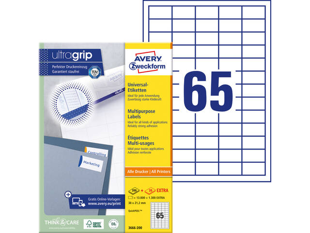 Etiket Avery 3666 38x21.2mm wit 13000st