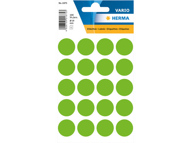 Etiket HERMA 1875 rond 19mm groen 100st