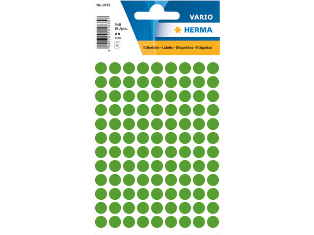 Etiket HERMA 1835 rond 8mm donkergroen 540st
