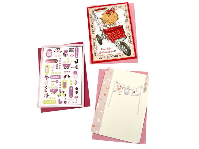 Wenskaart Paperclip geboorte dochter 6 stuks