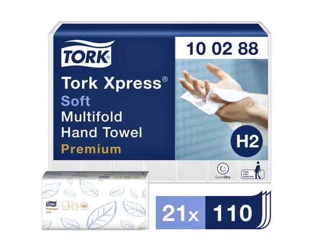 Handdoek Tork H2 Premium 2laags 212x340mm 100288