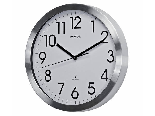 Wandklok MAUL Move RC 305x45mm alu wt batterij