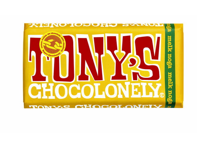 Chocolade Tony Chocolonely melk noga reep 180gr