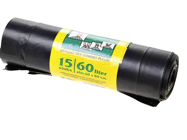 Vuilniszak Komo 60l trekband rol a 15st zwart