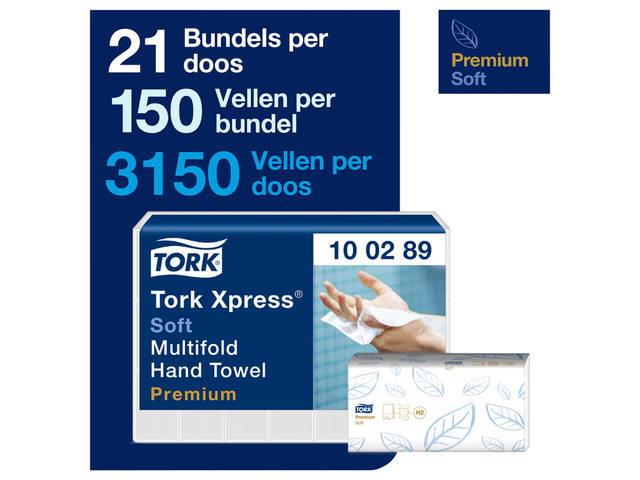 Handdoek Tork H2 Premium 2laags 212x255mm wit