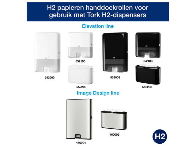 Handdoek Tork H2 Premium 2laags 212x255mm wit