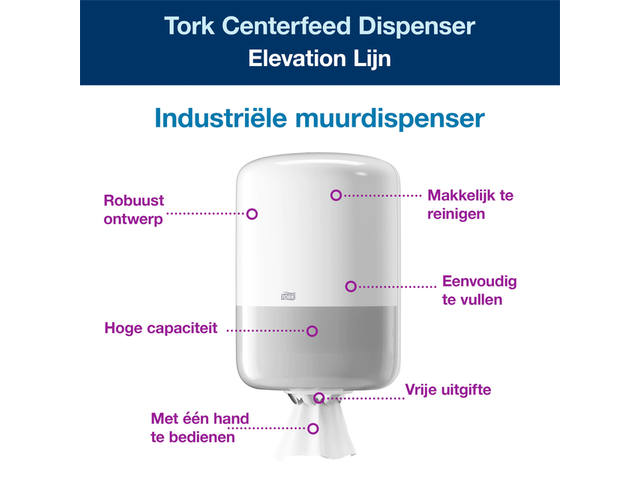Poetspapierdispenser Tork M2 Elevation wit