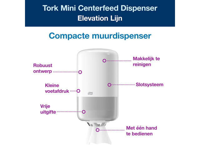 Poetspapierdispenser Tork M1 Elevation klein wit