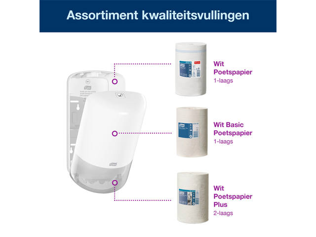 Poetspapierdispenser Tork M1 Elevation klein wit