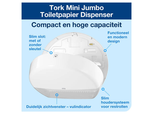 Toiletpapierdispenser Tork T2 jumbo klein wit
