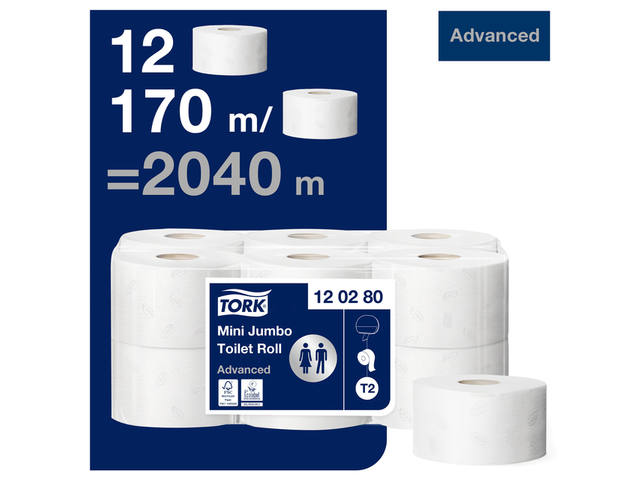 Toiletpapier Tork T2 Advanced jumbo klein wit