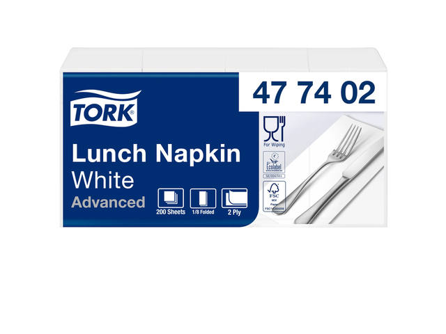 Lunchservet Tork Advanced achtstevouw wit