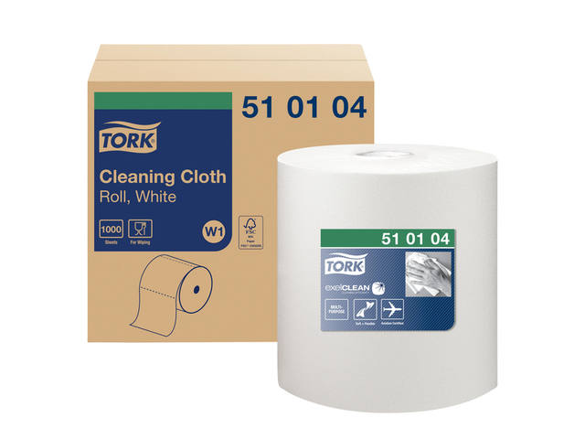 Reinigingsdoek Tork W1 Premium 1laags 380m wit