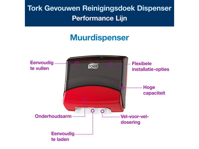 Reinigingsdoekdispenser Tork W4 gevouwen rood